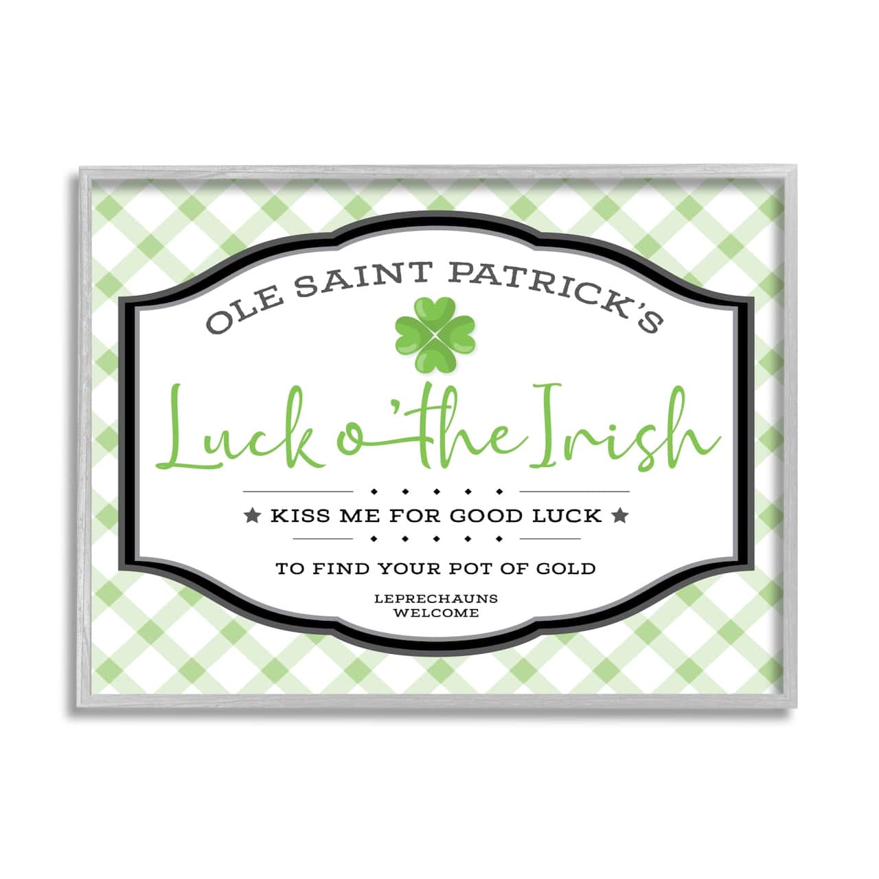 Stupell Industries Saint Patrick's Luck o'the Irish Sign Green Plaid Framed Giclee Art